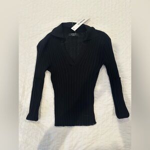 Long sleeve slim-fit sweater with polo collar - Black size Small